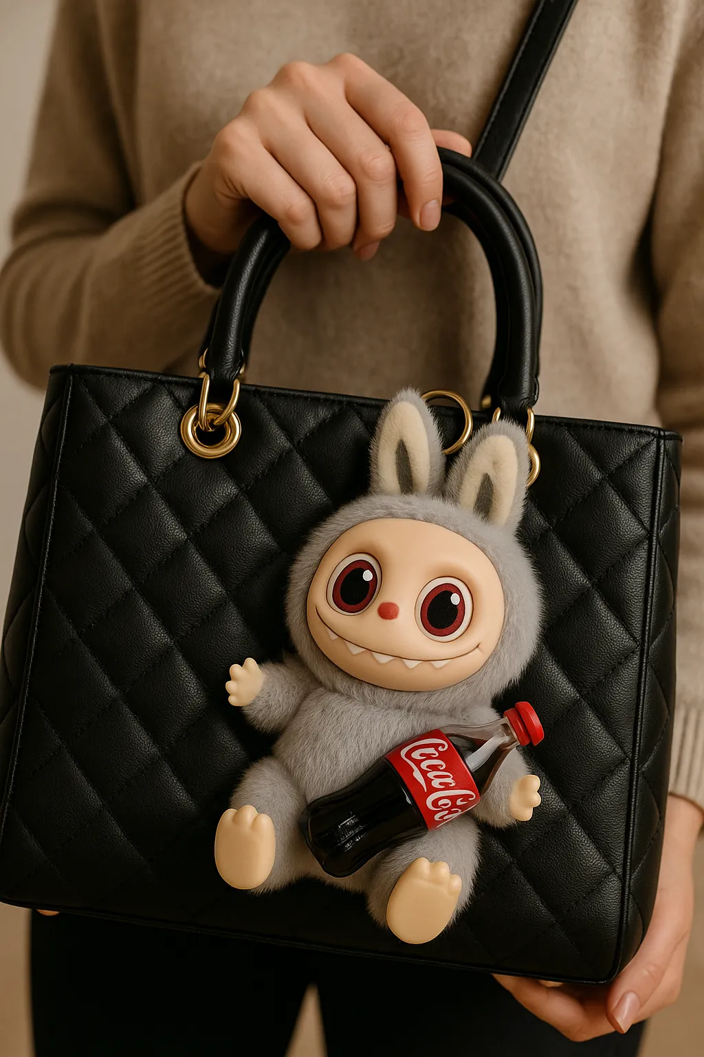 Labubu-Coca-accroche-a-un-sac-de-luxe-Nominiz