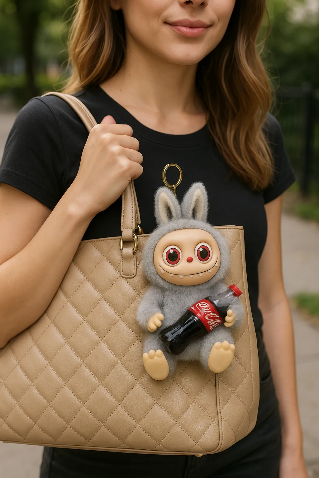 Labubu-Coca-accroche-a-un-sac-dehors-Nominiz
